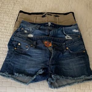 4 pairs of jean shorts for $ 35.00 Tory Burch, 7 for All Mankind and  Hollister
